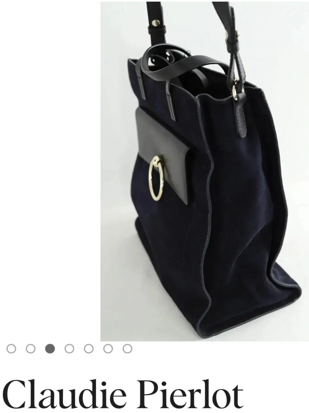 Claudie Pierlot Suede Cross Body Bag with Ring Accent - Navy